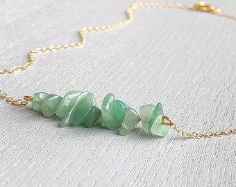 Collier aventurine en argent, collier en cristal vert, bijoux aventurine, collier ras de cou en or 14 carats aventurine verte, collier de perles porte-bonheur