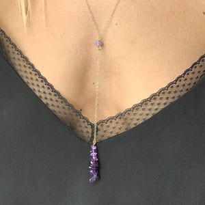 Lange Amethyst Halskette für Schichtqualität 14k Gold, Lila Edelstein Lariat Halskette Sterling Silber, Februar Birthstone Halskette