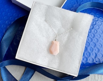Natürliche Rosa Opal Halskette Sterling Silber Handgemachte Rosa Edelstein Anhänger Gold, Oktober Birthstone Halskette, Rohe Rosa Opal Kristall Halskette