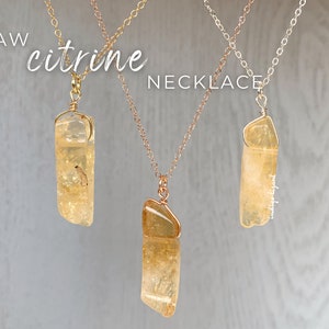 RAW CITRINE NECKLACE for Women Yellow Citrine Pendant, Citrine Jewelry Raw Stone Necklace, November Birthstone Crystal Necklace Silver
