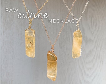 RAW CITRINE NECKLACE for Women Yellow Citrine Pendant, Citrine Jewelry Raw Stone Necklace, November Birthstone Crystal Necklace Silver