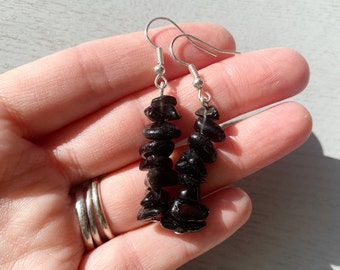 Raw Black Obsidian Dangle Earrings: Sterling Silver, Rose Gold, or Gold