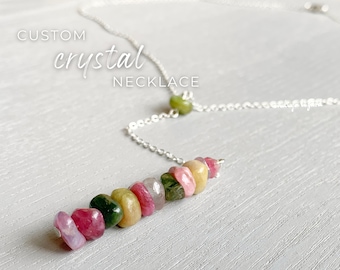 Personalized Crystal Necklace, Custom Crystal Necklace, Custom Gemstone Necklace, Crystal Lariat Necklace, Customized Wedding Necklace