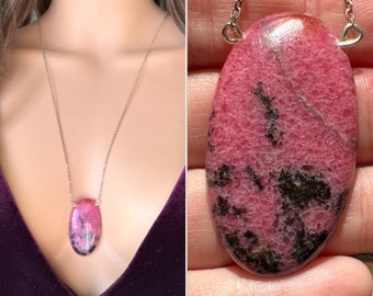 Raw Rhodonite Necklace, Statement Necklace, Raw Pink Crystal Necklace, Heart Chakra Healing Crystal, Rhodonite Crystal Necklace EXACT STONE