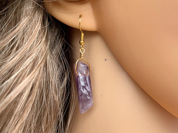 RAW AMETHYST EARRINGS Natural Amethyst Crystal Drop Earrings