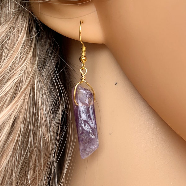 RAW AMETHYST EARRINGS Natural Amethyst Crystal Drop Earrings, Purple Gemstone Dangle Earrings, February Birthstone Earrings, Christmas Gifts