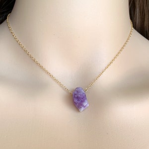 RAW Amethyst Necklace Silver, Purple Crystal Necklace Gold Fill, Amethyst Jewelry, Small Stone Choker Necklace February Birthstone Necklace