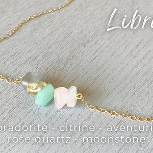 Libra Necklace Silver or Gold Raw Crystal Zodiac Necklace, Astrology Necklace Libra Star Sign Horoscope Necklace Gift For October Birthstone image 3