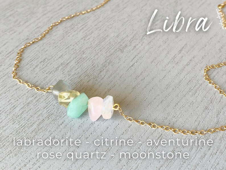 Libra Necklace Silver or Gold Raw Crystal Zodiac Necklace, Astrology Necklace Libra Star Sign Horoscope Necklace Gift For October Birthstone image 3