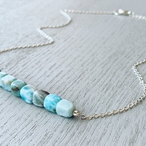 Larimar Necklace, Real Larimar Crystal Necklace, Blue Stone Beaded Necklace, Natural Raw Larimar Necklace, Larimar Jewelry, Chakra Necklace