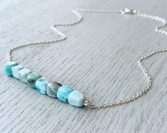 Larimar Necklace, Real Larimar Crystal Necklace, Blue Stone Beaded Necklace, Natural Raw Larimar Necklace, Larimar Jewelry, Chakra Necklace