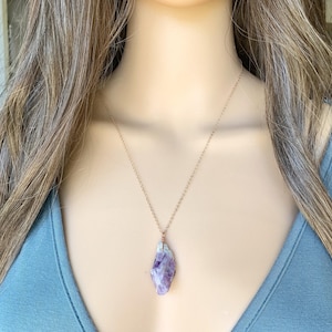 ROUGH AMETHYST NECKLACE - Raw Crystal Necklace- Real Amethyst Pendant - Long Amethyst 24 inch Necklace Sterling Silver - February Birthstone