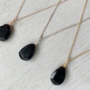 RAW BLACK TOURMALINE Pendant Gold or Silver Tourmaline Necklace, Black Tourmaline Jewelry, Black Gemstone Necklace, Birthday Gift for Mom