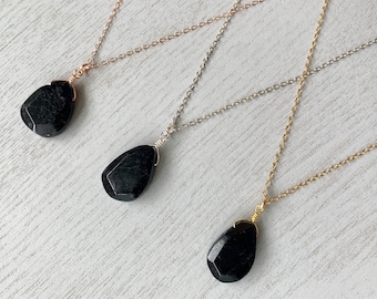 RAW BLACK TOURMALINE Pendant Gold or Silver Tourmaline Necklace, Black Tourmaline Jewelry, Black Gemstone Necklace, Birthday Gift for Mom