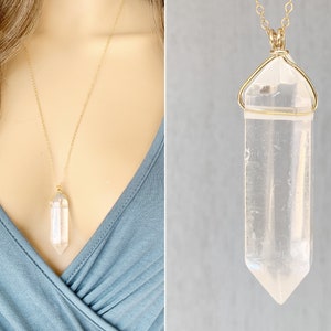 Clear Quartz Necklace Gold or Sterling Silver, Raw Crystal Necklace, Crystal Healing Necklace, Quartz Jewelry, Best Christmas Gifts for Mom