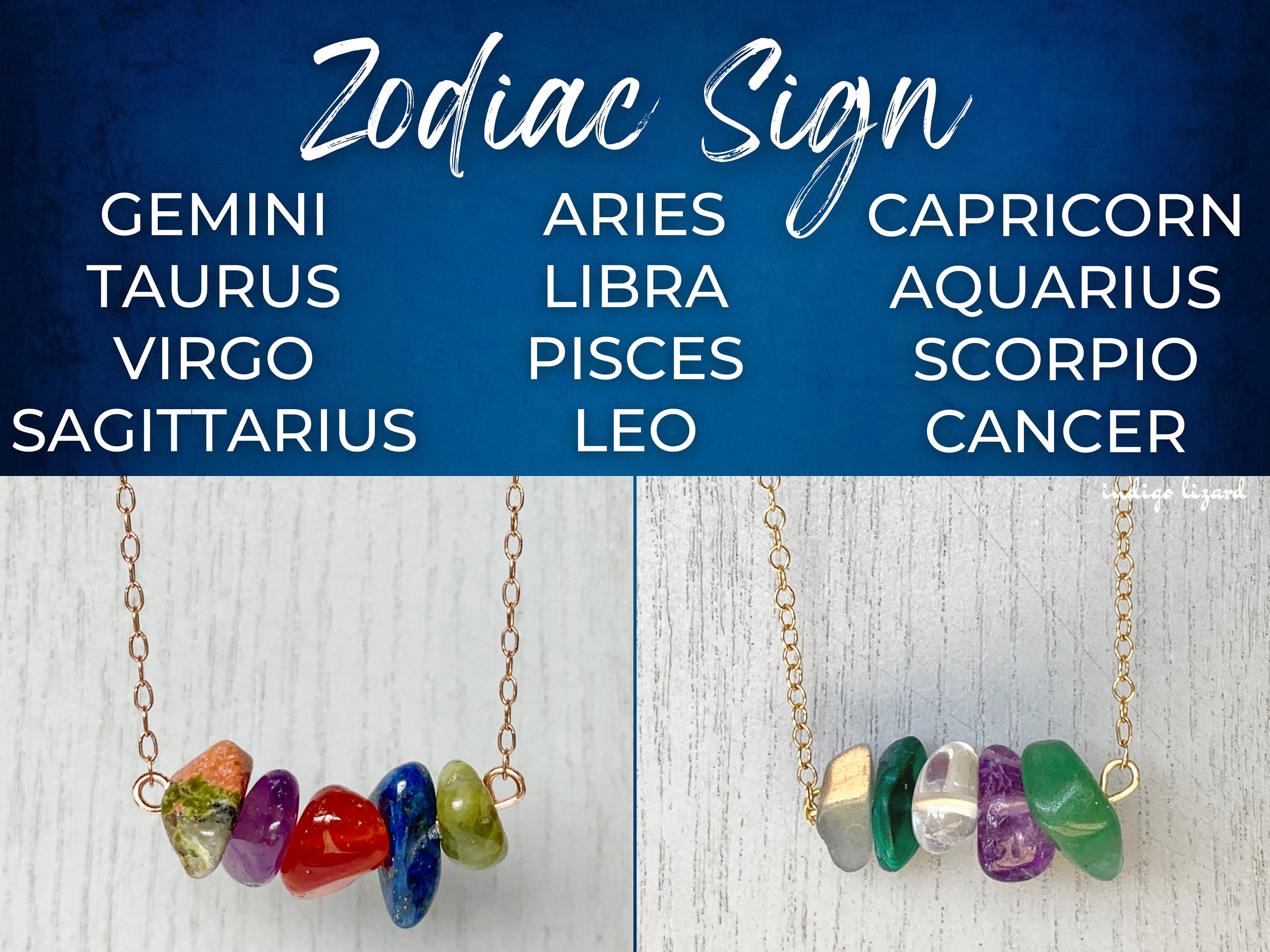 12 Constellation Zodiac Choker Necklace - Raw Crystal Natural Stone Healing Jewelry For Women