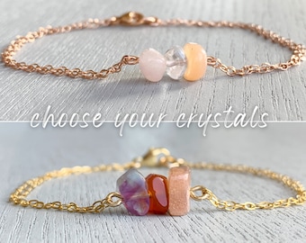 Custom Crystal Bracelet Silver or Gold Personalized Gemstone Bracelet, Customized Birthday Gift Mom, Daughter, Birthstone Bracelet for Women