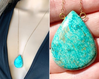 Chrysocolla Necklace, Raw Chrysocolla Pendant Necklace, Chrysocolla Jewelry Silver or Gold Natural Crystal Necklace for Her EXACT STONE