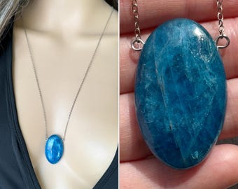 RAW APATITE NECKLACE Blue Apatite Crystal Pendant, Big Blue Stone Necklace Silver, Apatite Jewelry, Blue Gemstone Necklace, This Exact Stone