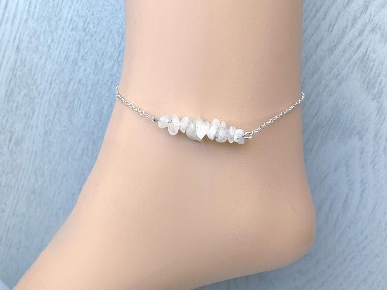 RAW MOONSTONE ANKLET Gold or Silver Moonstone Jewelry, June Birthstone Gift for Bridesmaids Anklets Real Crystal Ankle Bracelet, Boho Anklet image 2