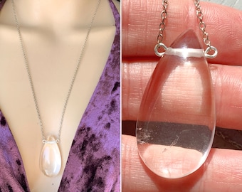 Big Clear Quartz Necklace Silver, Gold Protection Necklace, April Birthstone Pendant Real Crystal Jewelry, Rock Crystal Necklace EXACT STONE