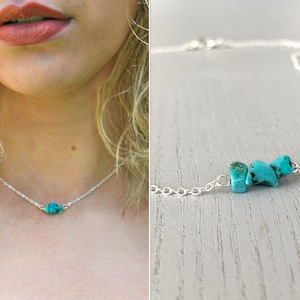 Turquoise Necklace Gold, Real Turquoise Jewelry, December Birthstone Necklace,Raw Turquoise Pendant, Dainty Necklace, Blue Gemstone Necklace