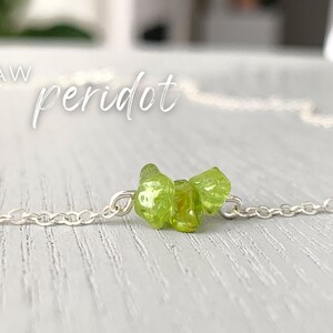 Genuine Green Peridot Necklace, Peridot Crystal Necklace for August Birthdays, Raw Gemstone Necklace Silver or Gold Beaded Crystal Jewelry