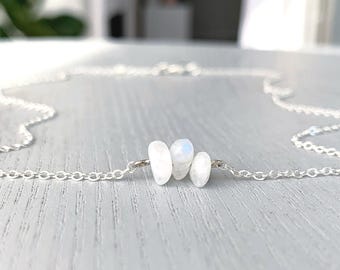 Genuine Moonstone Necklace Sterling Silver, Flashy Rainbow Crystal Gemstone Necklace, Handmade Moonstone Jewelry Gold June Birthstone Gift