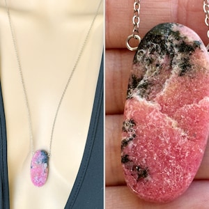 Raw Rhodonite Necklace, Pink Crystal Pendant Necklace Silver or Gold, Heart Chakra Healing Crystal, Rhodonite Crystal Necklace EXACT STONE