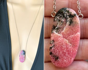 Raw Rhodonite Necklace, Pink Crystal Pendant Necklace Silver or Gold, Heart Chakra Healing Crystal, Rhodonite Crystal Necklace EXACT STONE
