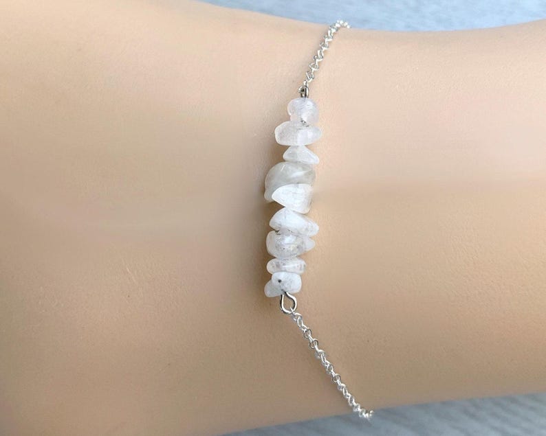 RAW MOONSTONE ANKLET Gold or Silver Moonstone Jewelry, June Birthstone Gift for Bridesmaids Anklets Real Crystal Ankle Bracelet, Boho Anklet image 7