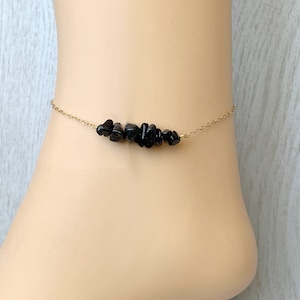 RAW OBSIDIAN ANKLET Black Crystal Beaded Anklet Gold, Simple Anklet for Women, Real Gemstone Ankle Bracelet Silver, Empath Healing Jewelry