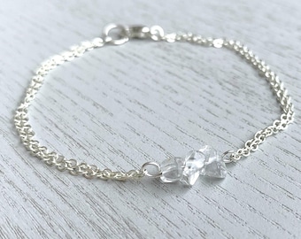 Natural Clear Quartz Bracelet Gold, Handmade Healing Crystal Gemstone Bracelet Silver Clear Quartz Jewelry, April Birthstone Bracelet Gifts