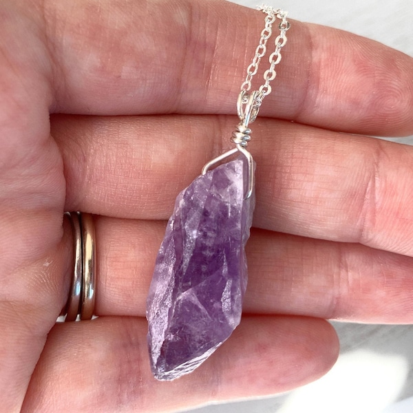 Raw Amethyst Necklace Sterling Silver or Gold Real Amethyst Necklace, Mens Necklace, Purple Crystal Necklace, Christmas Gift for Women, Her