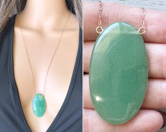 Huge Aventurine Necklace Pendant, Aventurine Crystal Necklace Silver or Gold, Green Gemstone Necklace, Green Crystal Jewelry EXACT STONE