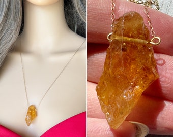 Raw Citrine Necklace, Chunky Citrine Crystal Pendant Necklace, Yellow Stone Necklace, November Birthstone, Real Citrine Jewelry  EXACT STONE