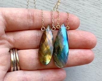 Bespoke Labradorite Crystal Pendant Necklace Sterling Silver, Protection Gemstone Jewelry Keepsake Gift, Crystal Healing Gift for Women