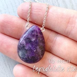 Lepidolite Necklace Quality 14k Gold, Real Lepidolite Pendant Sterling Silver, Handmade Purple Gemstone Jewelry, Healing Stone Necklace Her