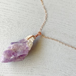 ROUGH AMETHYST NECKLACE Raw Crystal Necklace Real Amethyst Pendant Long Amethyst 24 inch Necklace Sterling Silver February Birthstone image 4