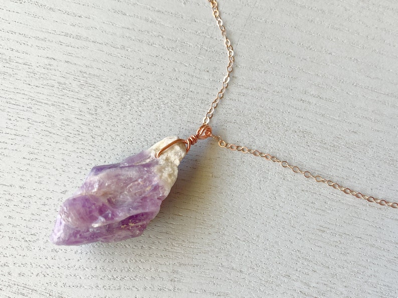 ROUGH AMETHYST NECKLACE Raw Crystal Necklace Real Amethyst Pendant Long Amethyst 24 inch Necklace Sterling Silver February Birthstone image 4