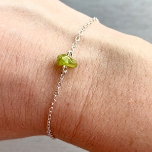 Green Peridot Bracelet, August Birthstone Jewelry, Green Stone Bracelet Sterling Silver, 14k Gold Peridot Crystal, August Birthstone Jewelry