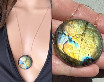 Labradorite Pendant Necklace, Labradorite Necklace Gold or Silver Healing Necklace, Labradorite Jewelry Big Raw Crystal Necklace EXACT STONE