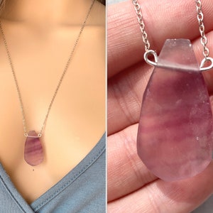 Raw Fluorite Necklace Silver, Purple Fluorite Necklace, Purple Gemstone Necklace Gold Fluorite Pendant Necklace Fluorite Jewelry EXACT STONE