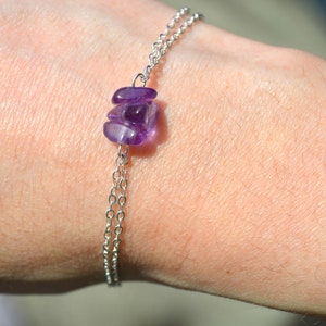Amethyst Bracelet Sterling Silver, Genuine Purple Crystal Bracelet 14k Gold, Raw Amethyst Jewelry, February Birthstone Bracelet Rose Gold