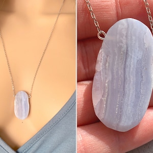 OOAK Blue Lace Agate Necklace, Genuine Blue Lace Agate Crystal, Sterling Silver Blue Lace Agate Pendant, Anxiety Stress Relief, EXACT STONE
