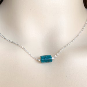 Genuine Apatite Necklace Gold, Crystal Necklace Sterling Silver, Blue Crystal Choker, Healing Crystal Necklace, Blue Stone Pendant Necklace