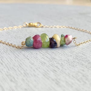 RAW TOURMALINE ANKLET Sterling Silver Rainbow Gemstone Jewelry 14k Gold Filled Natural Crystal Ankle Bracelet, October Birthstone Bracelet