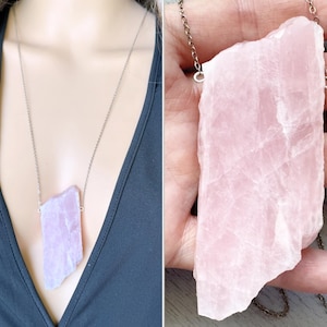 XXL Raw Rose Quartz Pendant, HUGE Rose Quartz Crystal Necklace, Pink Stone Necklace, Love Healing Crystal Necklace, Statement Necklace OOAK