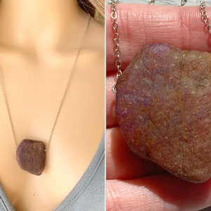 RAW Ruby Necklace Silver or Gold, Genuine Ruby Gemstone Pendant Necklace July Birthstone Gift for Her, Ruby Crystal Necklace EXACT STONE