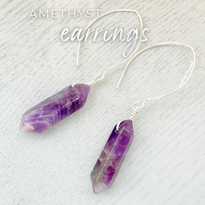 RAW AMETHYST EARRINGS Sterling Silver Purple Stone Earrings, Natural Gemstone Dangle Earrings, February Birthstone Gift for Her, Exact Pair